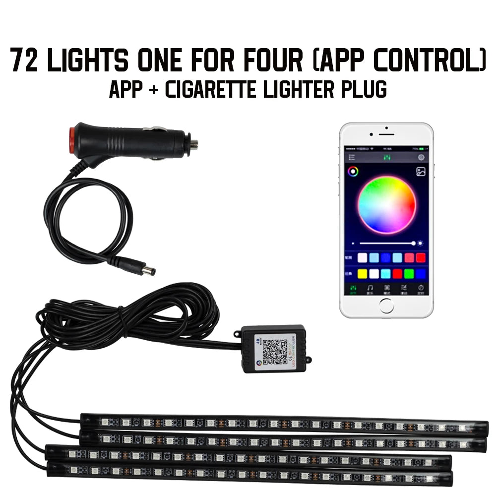Neon 36 48 72 LED Car Interior Ambient Foot Light Wireless Remote Music APP Control Auto RGB Atmosphere Decorative Lamp