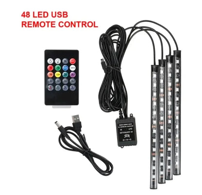 Neon 36 48 72 LED Car Interior Ambient Foot Light Wireless Remote Music APP Control Auto RGB Atmosphere Decorative Lamp