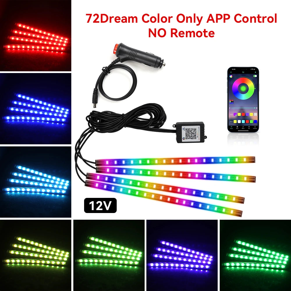 Neon 36 48 72 LED Car Interior Ambient Foot Light Wireless Remote Music APP Control Auto RGB Atmosphere Decorative Lamp