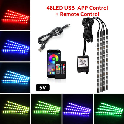 Neon 36 48 72 LED Car Interior Ambient Foot Light Wireless Remote Music APP Control Auto RGB Atmosphere Decorative Lamp