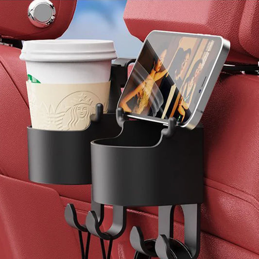 Multifunctional Car Hook Storage Box Seat with Back Water Cup Holder Rear Vehicle Storage Box,