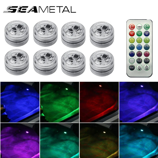 SEAMETAL Wireless Adhesive LED Car Interior Ambient Light Auto Roof Foot Atmosphere Lamp Diamond Diving Light Remote Control