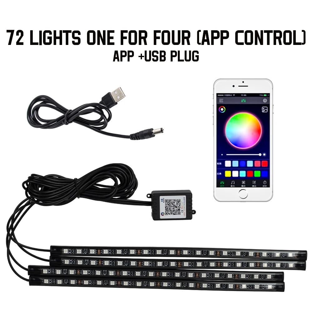 Neon 36 48 72 LED Car Interior Ambient Foot Light Wireless Remote Music APP Control Auto RGB Atmosphere Decorative Lamp