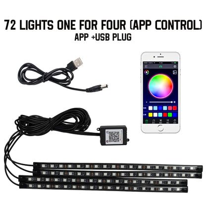 Neon 36 48 72 LED Car Interior Ambient Foot Light Wireless Remote Music APP Control Auto RGB Atmosphere Decorative Lamp
