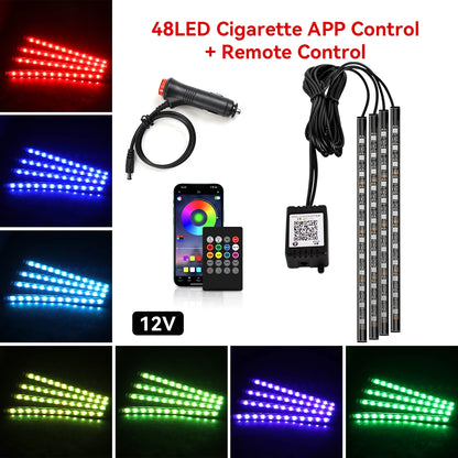 Neon 36 48 72 LED Car Interior Ambient Foot Light Wireless Remote Music APP Control Auto RGB Atmosphere Decorative Lamp
