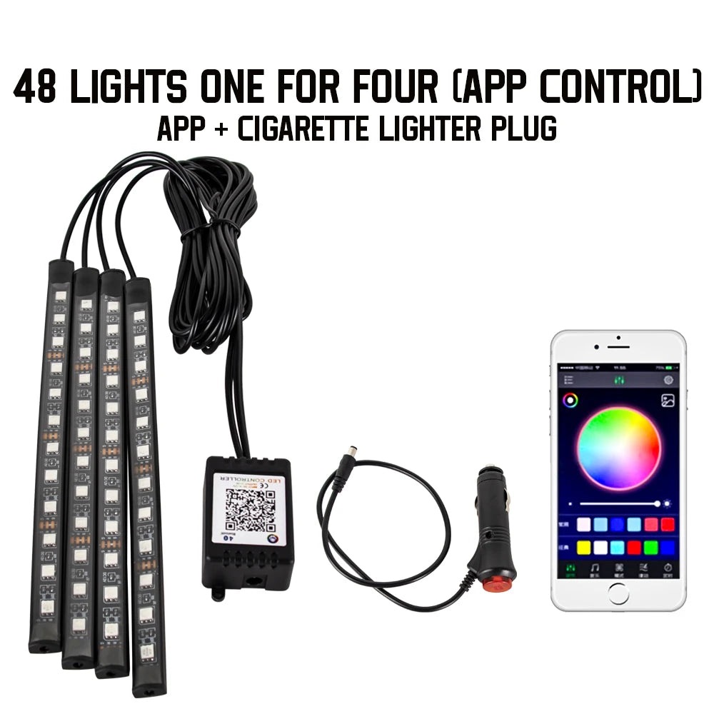 Neon 36 48 72 LED Car Interior Ambient Foot Light Wireless Remote Music APP Control Auto RGB Atmosphere Decorative Lamp