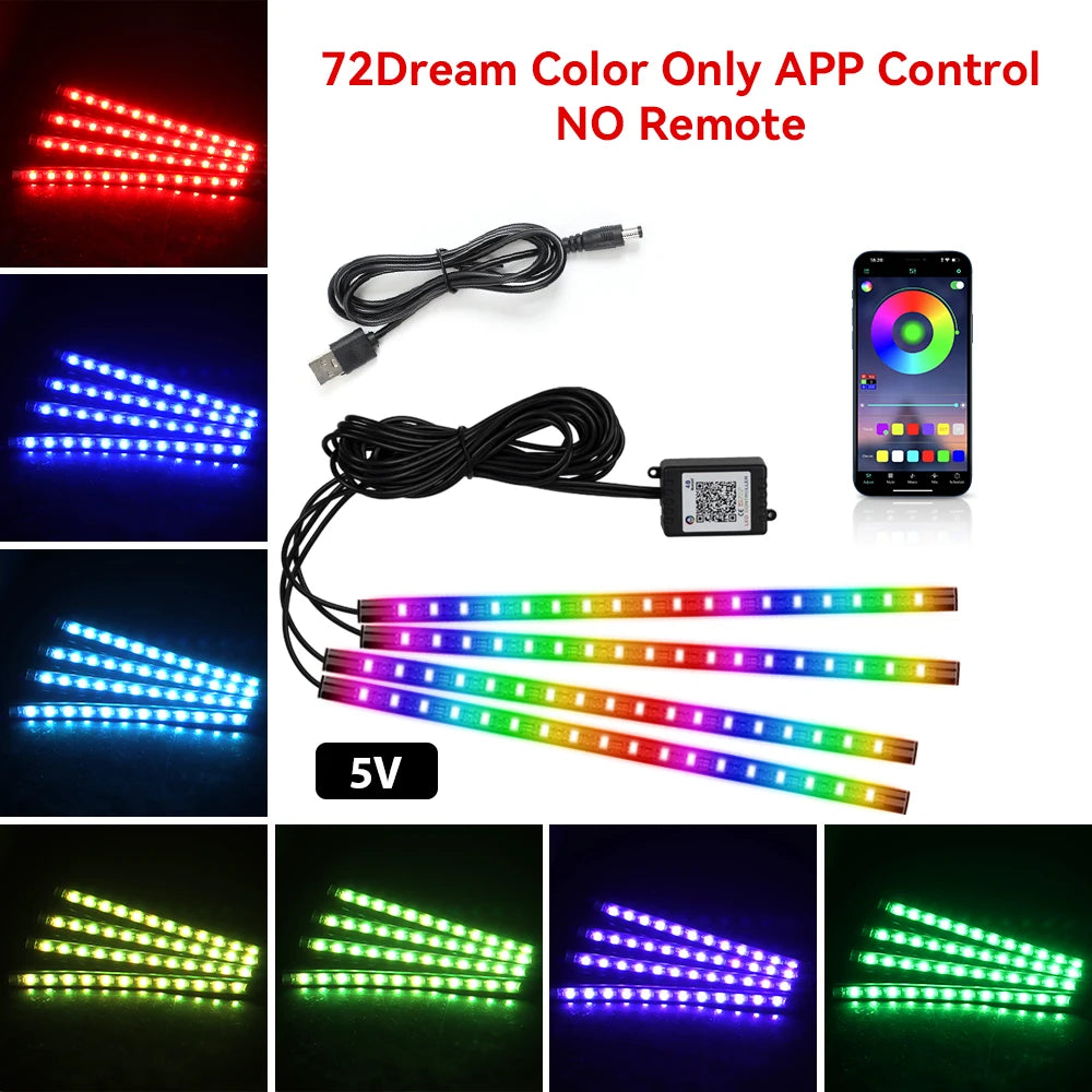 Neon 36 48 72 LED Car Interior Ambient Foot Light Wireless Remote Music APP Control Auto RGB Atmosphere Decorative Lamp