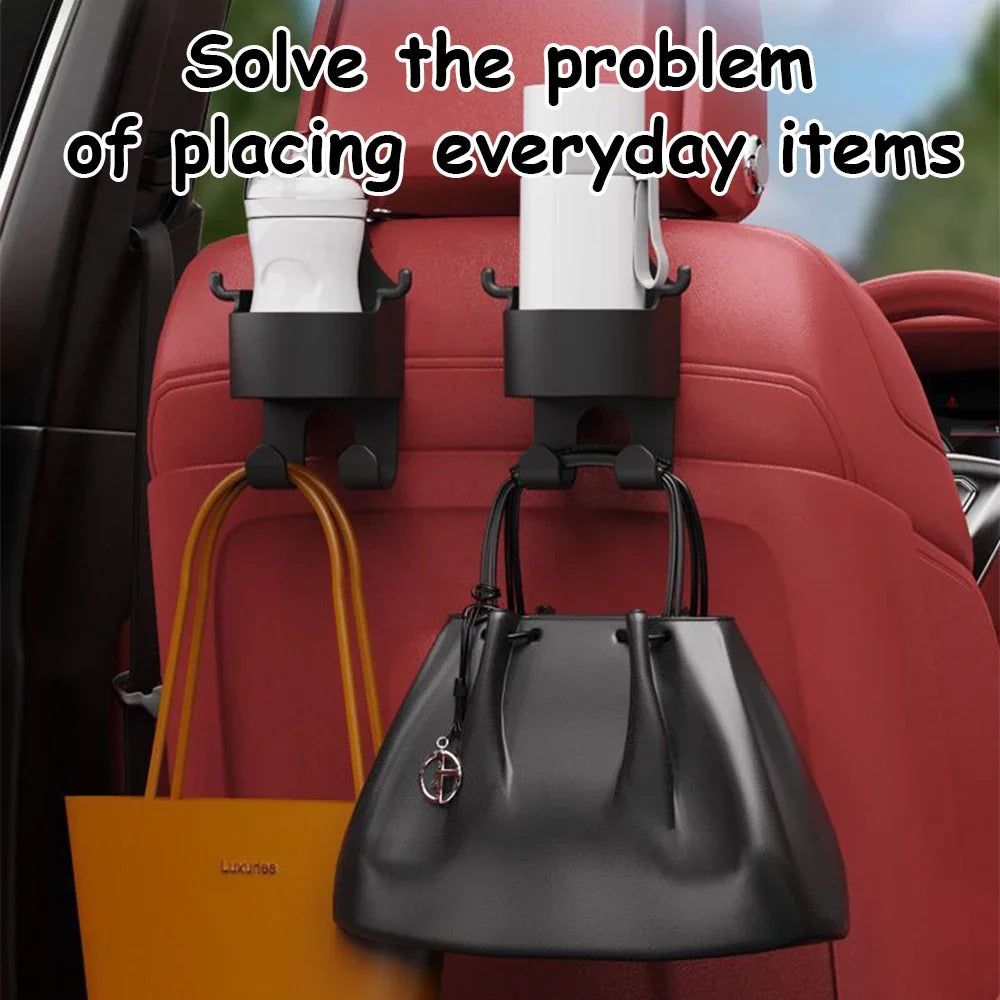 Multifunctional Car Hook Storage Box Seat with Back Water Cup Holder Rear Vehicle Storage Box,