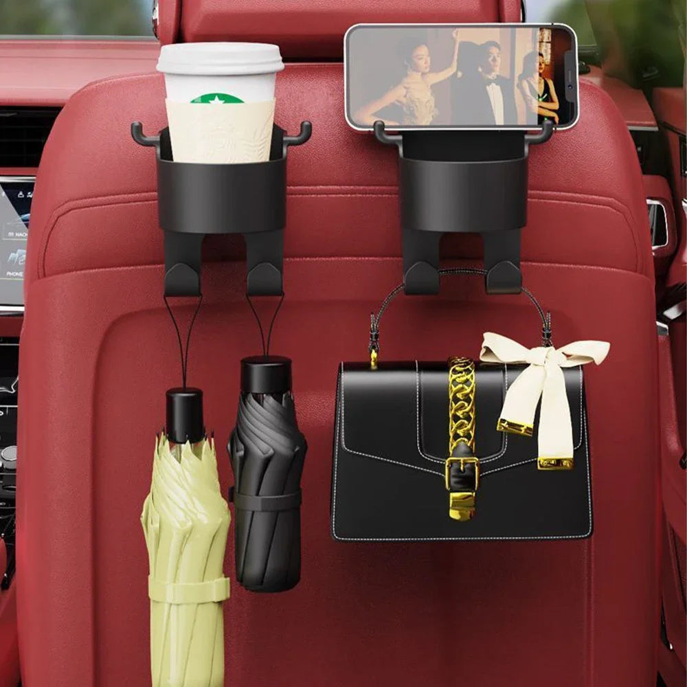 Multifunctional Car Hook Storage Box Seat with Back Water Cup Holder Rear Vehicle Storage Box,