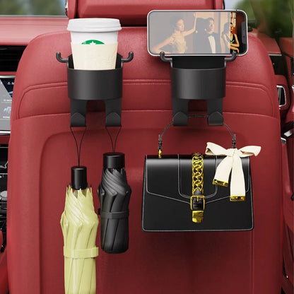 Multifunctional Car Hook Storage Box Seat with Back Water Cup Holder Rear Vehicle Storage Box,